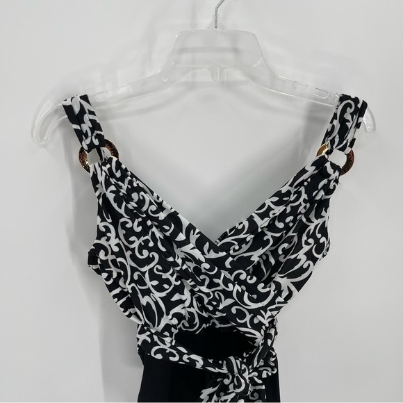 Miraclesuit One Piece Swimsuit Belted Black White Women’s Slimming Size 8 - Picture 6 of 10